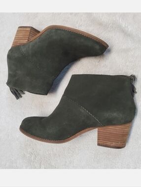 Toms Green Suede Boho Cottagecore Ankle Boots Booties 8 Bohemian Party Dressy